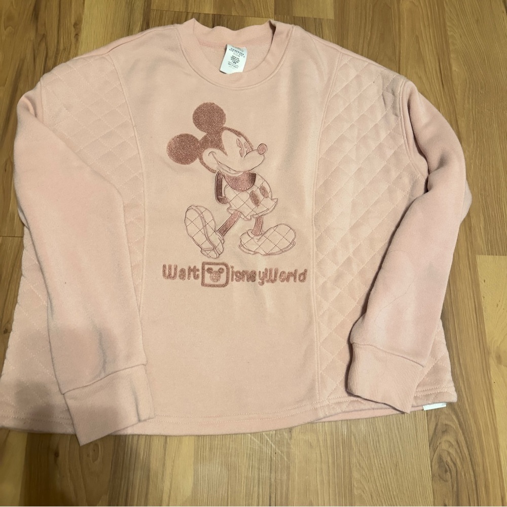 Walt Disney World Blush Pink Mickey Mouse Quilted Sweatshirt M